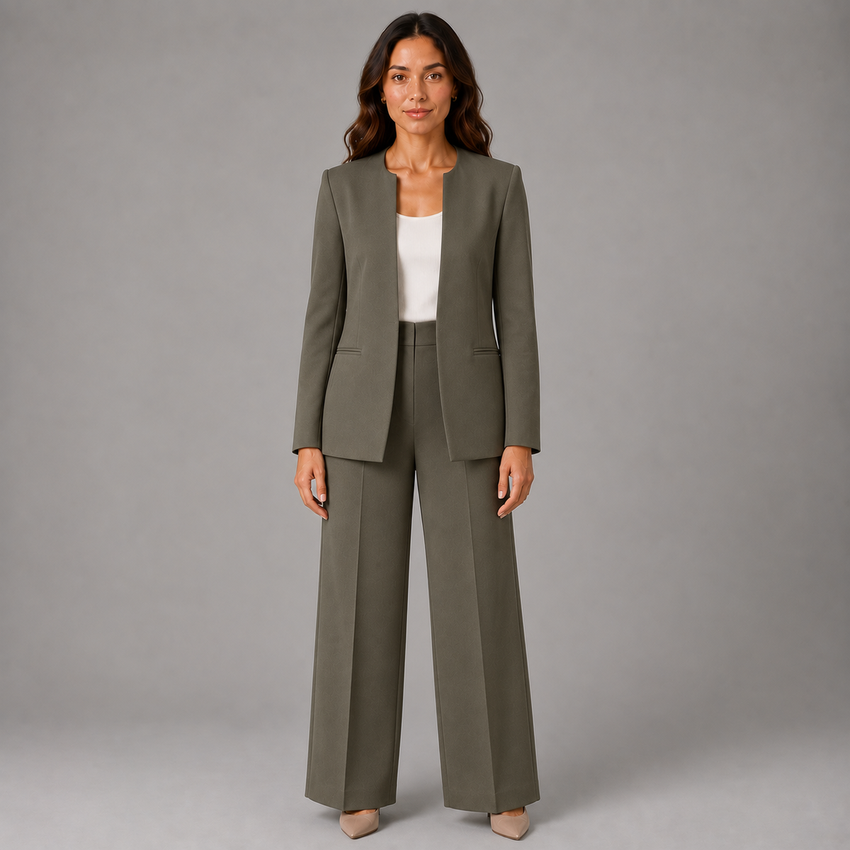 Modern Crewneck Open-Front Blazer